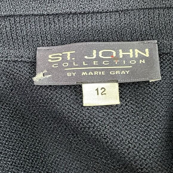 St John Collection Womens Navy White Trim Santana Knit Jacket/Blazer Size 12 - Picture 13 of 16